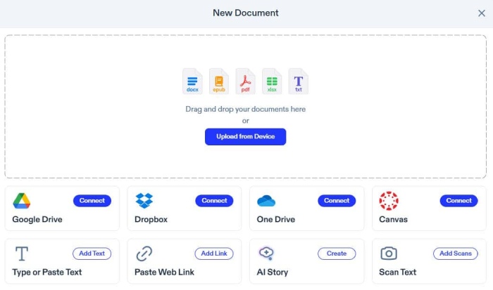 Library of uploaded documents